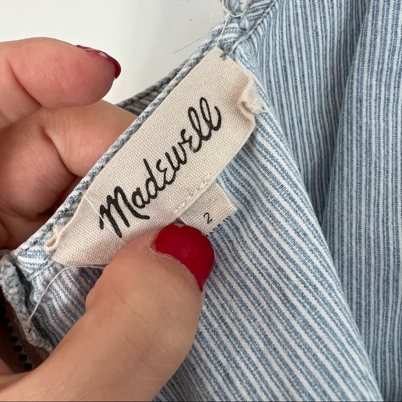 Madewell Blue & White Striped Surplus Ruffle Neckline Short Romper Playsuit SZ 2 - Picture 14 of 15